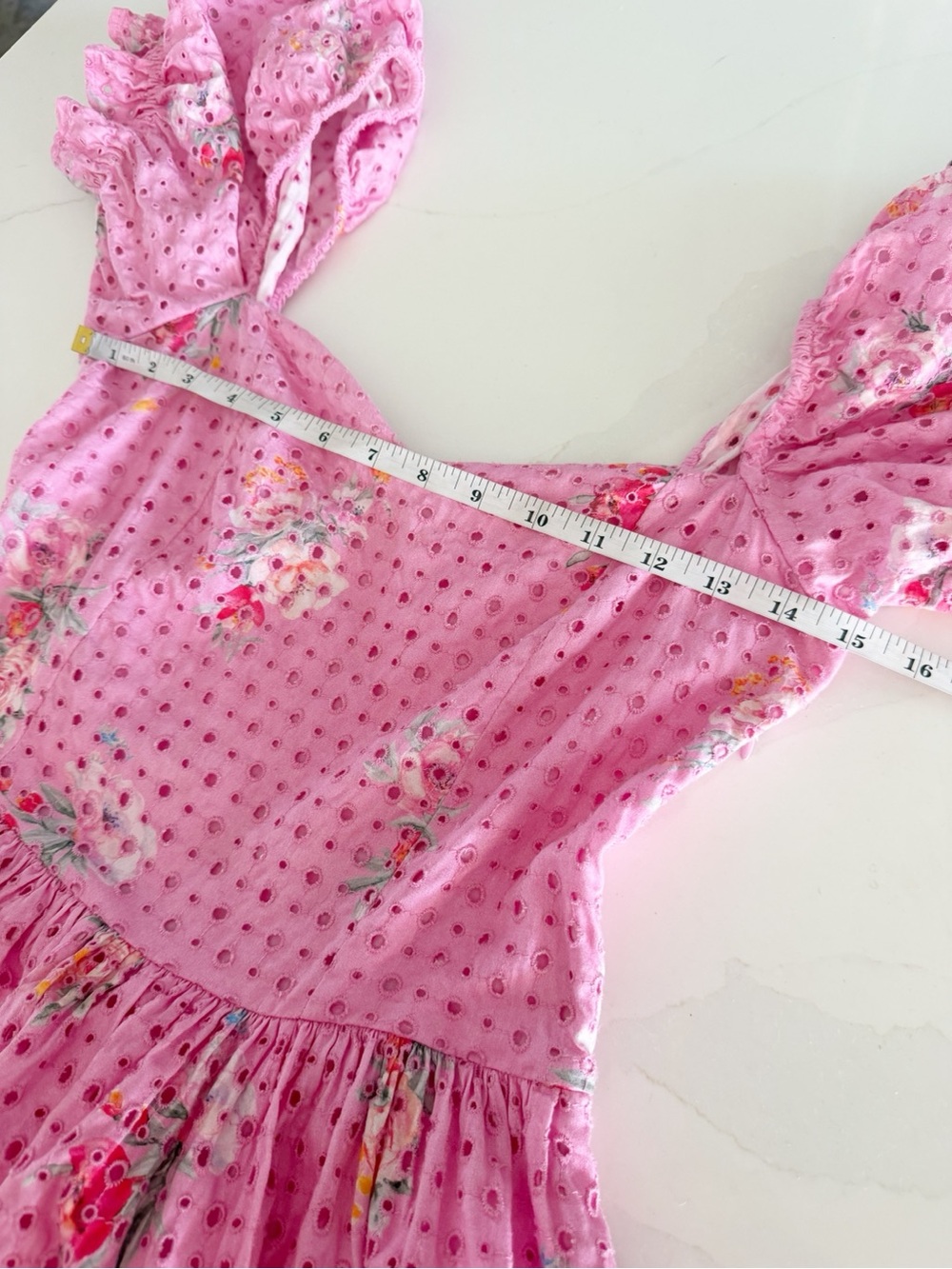 LoveShackFancy Altima Puff Sleeve Eyelet Pink Floral Mini Dress Sz S $395 - Picture 8 of 11